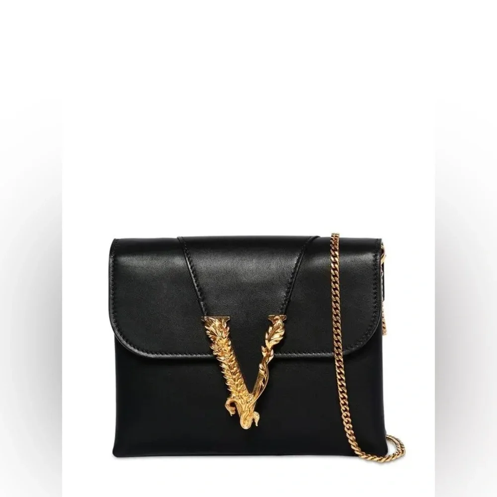 Sold ❌Versace Black and Gold Crossbody Bag with V-Shaped Clasp - Picture 2 of 10